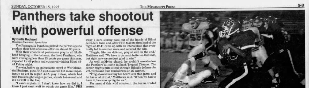 Prep Football: As Panthers and Indians meet Friday, 30 years ago Pascagoula’s Thomas shined in 49-41 win over Biloxi